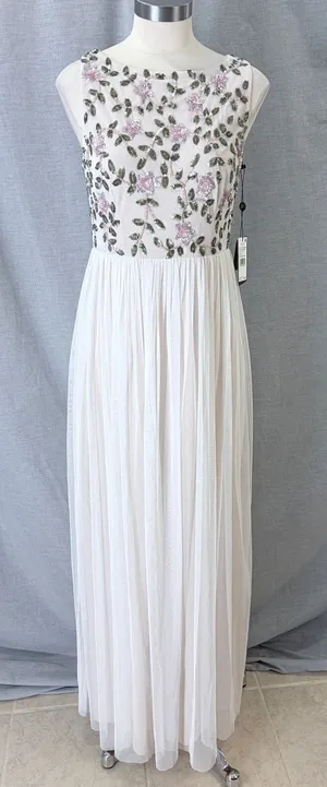 NWT Adrianna Papell Ivory Floral Beaded Sequin‎ Maxi Dress Size 6 Garden Party thumbnail 1