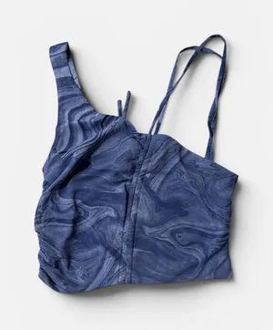 Naked Wardrobe NWT Women Small Blue Marble Swirl Mesh Crop Top thumbnail 1