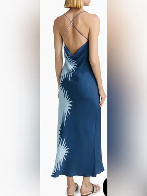 NEW Significant Other Flossie Abstract Bias-Cut Blue slip Maxi Dress sz 8 thumbnail 5