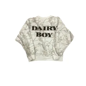 DAIRY BOY Teddy Brown Cream Woodland Camo Crew Sweatshirt XS Cotton Sold Out thumbnail 2