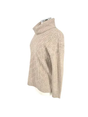 Nanette Lepore Lace Knit Cashmere Turtleneck Sweater Beige Size Small thumbnail 4