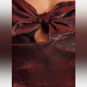 Lulus Chic Perspective Wine Red Satin Tie-Front Puff Sleeve Top thumbnail 5