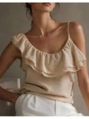 Zara Asymmetrical Ruffled One-Shoulder Tank Top thumbnail 1