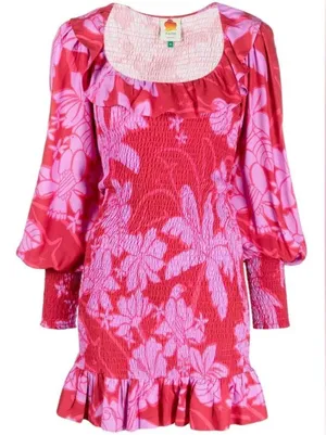 Farm Rio dress living nature pink red women’s medium long‎ puff sleeve thumbnail 1