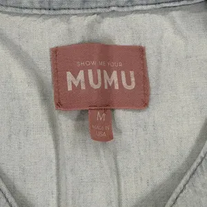 Mumu Denim Chambray‎ Band Collar Button Down Shirt Top Light Wash Size M READ thumbnail 2