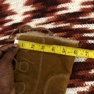 Y2K Baddie Mcbling Bratz Brown Real Leather Suede Lace up Mid Calf Boots Hidden Wedge Faux Fur Lining - Size 8M #cyber #punk #goth #trendy #2000s #acubi #lolita Measurement in pics thumbnail 5
