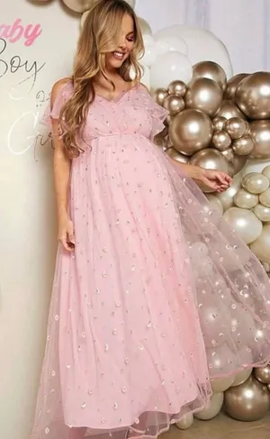 bloom Pink Tulle Formal Dress with Metallic Star Accents thumbnail 1