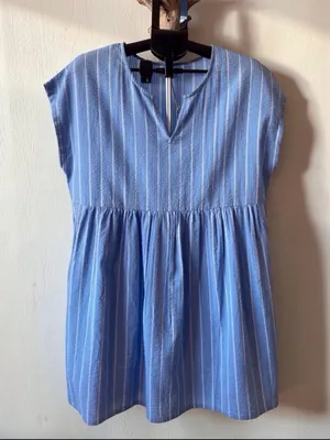 World Market Blue Stripe Seersucker Babydoll Tunic Dress NWT One Size Summer thumbnail 1