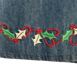 Karen Scott Embroidered Appliqué Winter Holiday Light Denim Shirt Snowman XL thumbnail 8