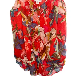 Abercrombie & Fitch Red Floral Beaded Sleeveless Cami Tank Top Womens Size XS thumbnail 5
