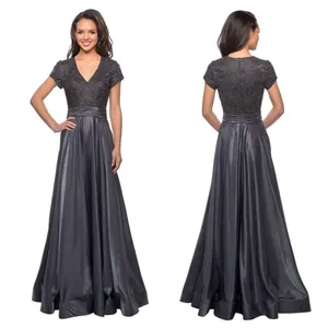 La Femme 26447 Two Tone Satin A-Line V-Neck Gown Platinum Silver Gray thumbnail 16