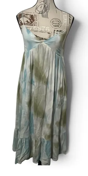 Forever 21 Fairycore 2012 Tie Dye Maxi Dress Blue Green Watercolor Boho Festival thumbnail 1