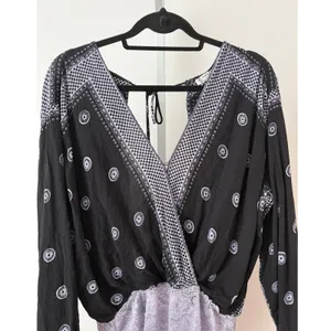 Free People L Black Medallion Lace Bodysuit Beachy Relaxed Shabby Festival‎ Top thumbnail 2