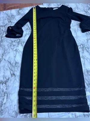 Calvin Klein Black Midi Sheath Dress Tiered Mesh Sleeves size 2 Classic thumbnail 7