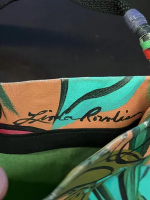Linda Rovolis Crossbody Bag Womens Small Multicolor Canvas Tropical Hand Painted thumbnail 9