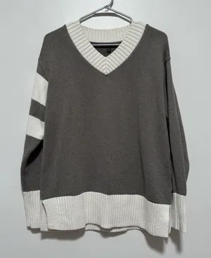 Alp N Rock Otto V-Neck Color Block Taupe Cream Cotton Blend Sweater Size Small‎ thumbnail 1