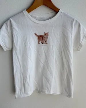 In Print We Trust White Cat Graphic Tee Size XS thumbnail 1