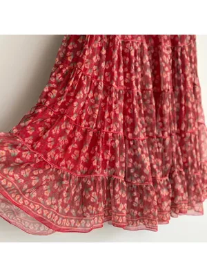 Max Studio Red Floral Tiered Maxi Stretch Dress Sleeveless Stretchy Boho thumbnail 6