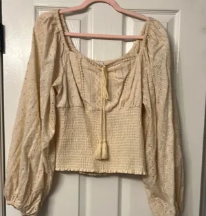 VENUS Cream Smocked Tie Front Blouse…. New without tags… never worn thumbnail 1