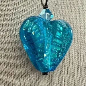 Blue glass heart pendant necklace sterling silver clasp on cord thumbnail 9