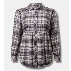 Torrid Soft Flannel Tie Back Button Up Tunic‎ Purple Plaid Size 1X thumbnail 4