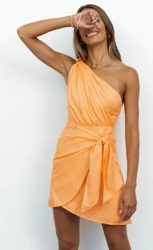 Hello Molly Yummy Love Dress Orange One Shoulder Wrap Mini Dress Womens Small thumbnail 1