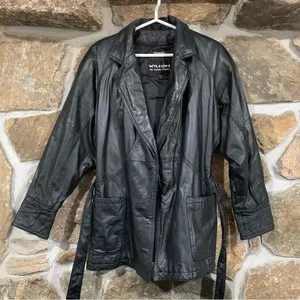 Wilson's Leather Vintage Black Leather Jacket w/ Leather Tie Belt thumbnail 6