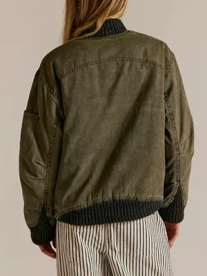 Free People We The Free Jax Washed Bomber in Olive Green NWT thumbnail 2