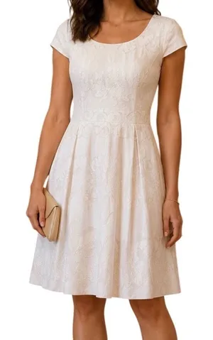Cremieux Size 12 Fit & Flare Cocktail‎ Dress White Lace Overlay Cap Sleeve thumbnail 1