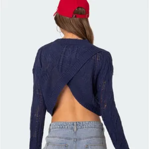 Edikted Gabrielle Cropped Cable‎ Knit Sweater thumbnail 2