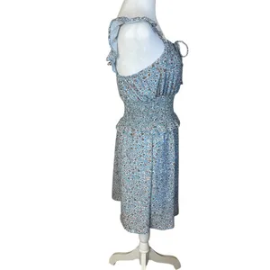 Altar’d State Blue Floral Milkmaid Peasant Dress Elastic‎ Waist Ruffle Small thumbnail 4