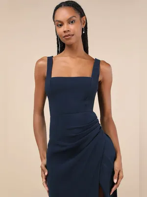 LULU’S Glamorous Disposition Navy Ruched Maxi Dress thumbnail 3