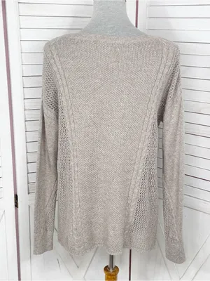 American Eagle Multi Knit‎ Lightweight Cotton Wool Blend Sweater Tan Medium thumbnail 4