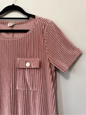 POL Dusty Pink Velvet Pocket Shift Dress Size S thumbnail 4