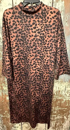 ZARA Woman Animal Leopard Print Mock Neck Stretchy Maxi Dress Large thumbnail 1