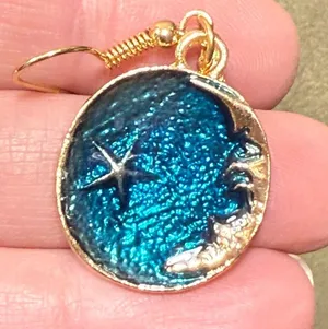 Dangling Earrings Gold Tone Celestial Blue Space thumbnail 3