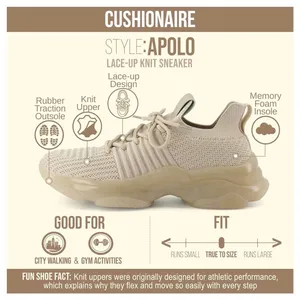 Cushionare Apolo Lace Up Knit Sneaker Taupe Beige Memory Foam Athletic Shoe 9M thumbnail 2
