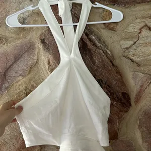 Commense Crisscross Cutout Halter Split Knit Long Dress size small White thumbnail 3
