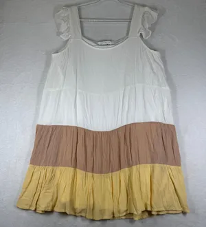Margaux Riviera Colorblock Tiered Ruffle Mini Dress White Tan Yellow Large thumbnail 1
