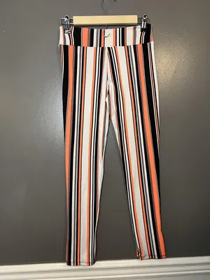Rainbow Sandals Rainbow Pants Womens Small Black White Orange Stripe Leggings Made USA Pull On thumbnail 4