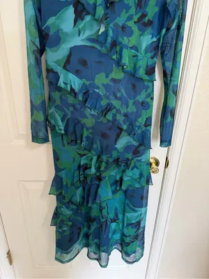 Zesica Blue Ruffle Layer Tiered Maxi Floral Dress Aqua Vacation Beach Resort thumbnail 3