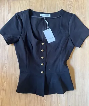 Amanda Uprichard Nico Top in Black thumbnail 1