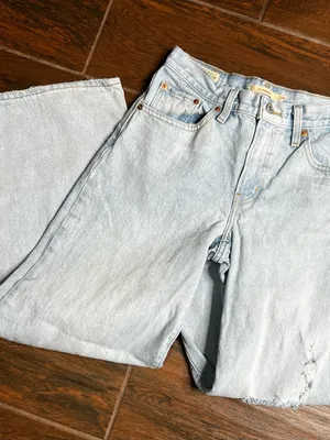 Levi’s Premium XL Straight Distressed Light Wash Wide Leg Denim Jeans thumbnail 1