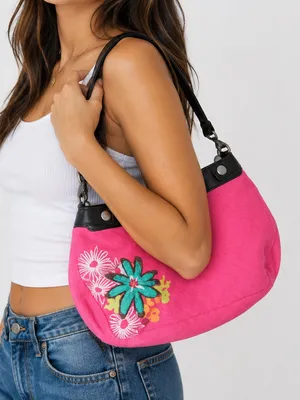 Thirty-One‎ Pink Floral Shoulder Bag Purse Black Trim Zip Top Handbag thumbnail 2