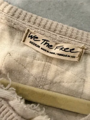 NWOT Free People We The Free Size M Tan Cream Striped Thermal Knit V Neck Top thumbnail 9