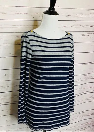 J. Crew Navy Blue & Gray Stripe Painter Tee Long Sleeve T-Shirt Top Size Small thumbnail 3