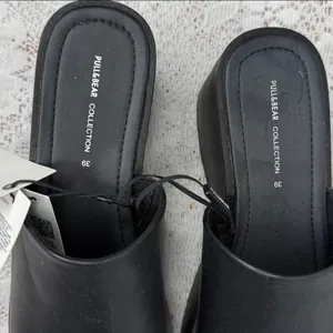 NWT Pull & Bear black retro thick platform high clog slip on open toe sandals 9 thumbnail 3