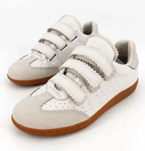 Silent D Seena Sneakers Women 8 White Leather Triple Strap Scalloped Retro thumbnail 1