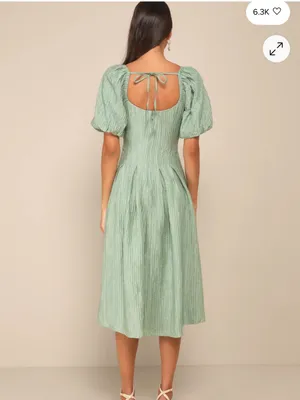 Lulus Heavenly Energy Sage Textured Puff Sleeve Pleated Midi Dress Size Small thumbnail 2