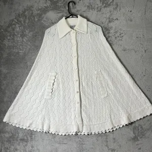 Vintage Crochet Knit Cape Poncho Button Front Cottagecore Coquette Grannycore XL thumbnail 1